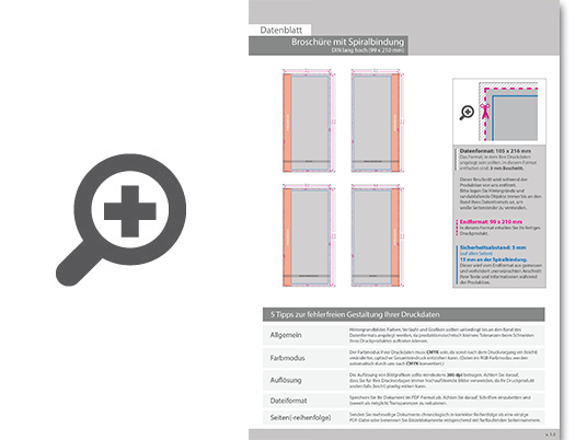 Product Bild brosch__re_mit_metall-spiralbindung__endformat_din_lang_(99_x_210_mm)__196-seitig